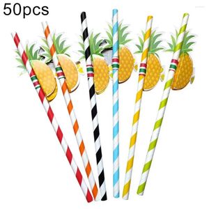 Gobelets jetables pailles 50 pièces/ensemble paille ananas papier barre à boire fournitures de fête d'anniversaire accessoires de boisson