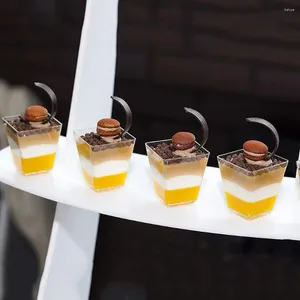 Wegwerpbekers Rietjes 50 Stuks Vierkant Doorzichtig Plastic Dessert Parfait Serveerschalen Voor Fruitpudding Mousse Ijs Feest Bruiloft