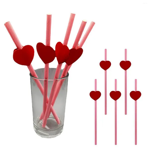 Gobelets jetables pailles 5 pièces/ensemble paille mode rouge en forme de coeur papier thé au lait boire fête de mariage mariée Tube droit boisson