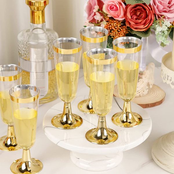 Gobelets jetables Pailles 6 12 24 36Pcs Verre à vin rouge 5OZ Flûtes à champagne en plastique Gobelet à cocktail Fournitures de fête de mariage Bar Drink Cup 230228