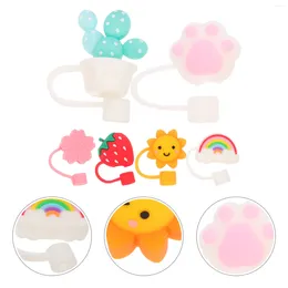 Gobelets jetables pailles, 6 pièces, bouchon anti-poussière, bouteilles d'eau anti-fuite, bouchons anti-poussière pour enfants, protecteur amusant, Gel de silice, Banquet