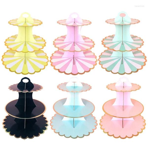 Gobelets jetables pailles 6 pièces 3 couches rondes anniversaire Cupcake Dessert support en papier pour bricolage présentoir fournitures de fête de mariage facile à utiliser