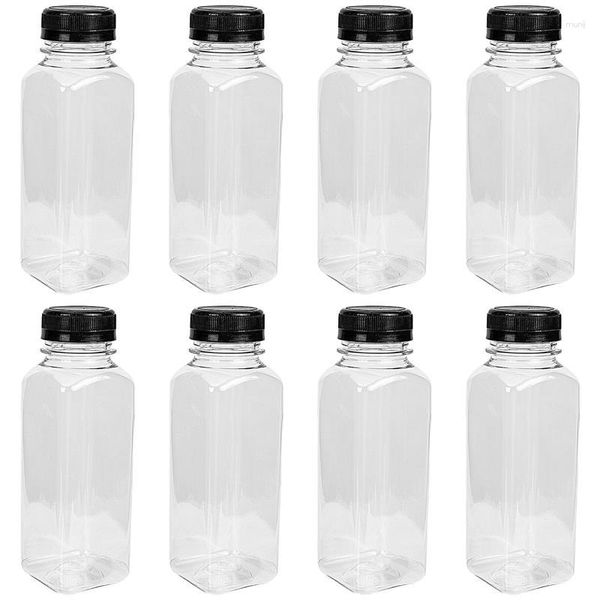 Vasos desechables, pajitas, 8 Uds., botellas de plástico de 300ml con tapas, botella de jugo, almacenamiento de bebidas y leche transparente, café