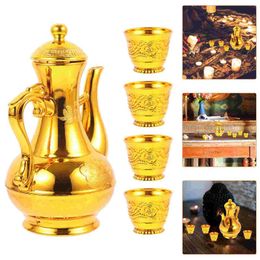 Gobelets jetables en plastique, pailles, tasse de bouddha, offre d'eau, ornement de bon augure, thé, culte classique, bouilloire d'autel