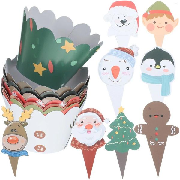 Tasses jetables Paies Décorations de gâteau de Noël Témères de fête Cupcake embrasses Muffin Fringe Christmas Topper Paper