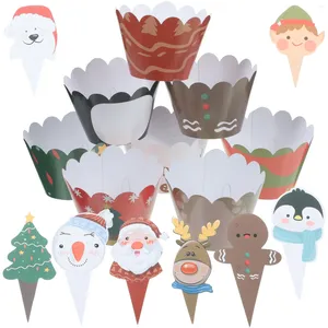 Topes desechables pajitas adornos navideños postre toppers toppers envolturas de pasteles de papel decoración de la fiesta decoración suministros