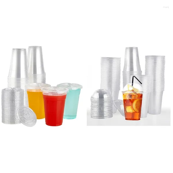 Vasos desechables, pajitas de plástico transparente con tapas ranuradas, parfait para helado, café, bebidas, fiesta de frutas