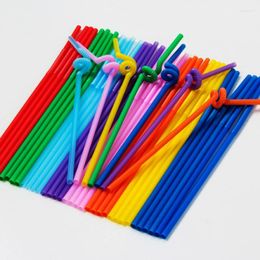 Tazas desechables pajitas de pajas de paja de paja de plástico hecho a mano tubo de modelado de bricolaje plástico doblar 6 260 mm 8 colores para elegir