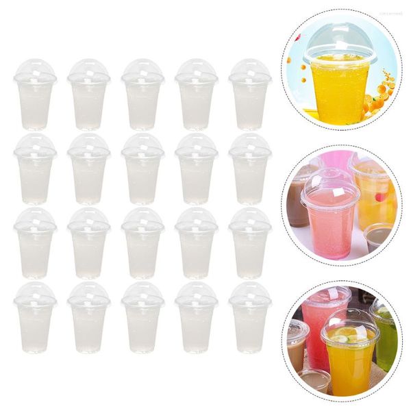 Gobelets jetables pailles tasse en plastique Portable jus Transparent boisson couvercle conception clair pour la fête