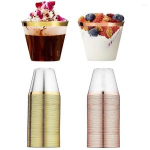 Tasses jetables Paies tasse rose accessoires de cuisine transparent en plastique ensemble 9 oz 50pcs réception anniversaire mariage or 250 ml
