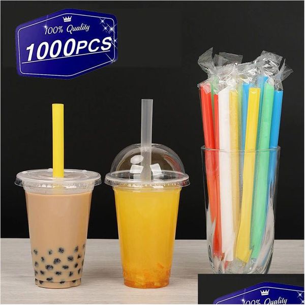 Tasses jetables Paies tasses jetables STS Plastique 1000pcs Individuellement emballé à grande coolf Boba Bubble Tea Milkshake st Bar Dhbli