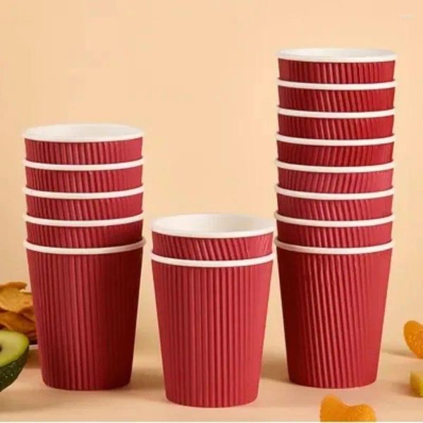 Vasos desechables, pajitas, doble capa, corrugado, grueso, papel de café, taza para beber, taza de plástico de 280ml