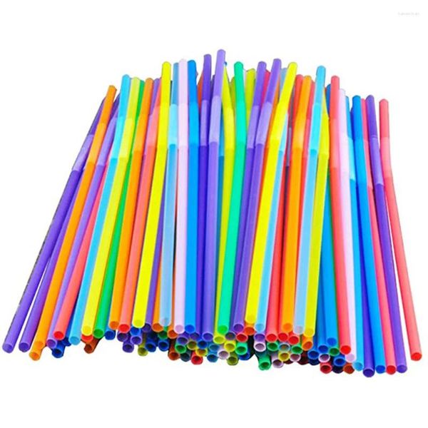 Gobelets jetables pailles flexibles fête en plastique à boire - couleurs assorties 100 pièces
