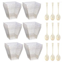 Gobelets jetables pailles or poudre Dessert tasse fourniture de fête petits récipients en plastique cadeau gâteau stockage magasin de crème glacée clair