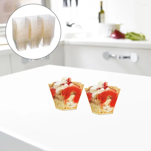 Gobelets jetables pailles or poudre Dessert tasse approvisionnement de fête récipient en plastique transparent Mousse crème glacée magasin gâteau Mini conteneurs