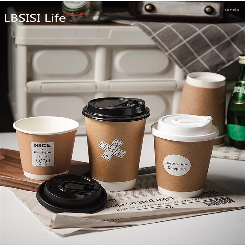 Tass jetables pailles lbsisi life 25pcs Coffee Milk Tea Papier avec couverture double épaississe-épaissineuse de boisson à la boisson