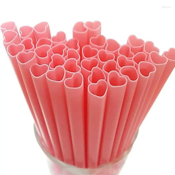 Tasses jetables Paies Love Heart Drinking Straw Supplies Accessoires Rose Red Couleur extérieure Fête séparée