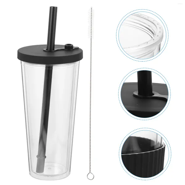 Tasses jetables Paires de lait tasse de thé à eau multifonction Jui de jus en verre acier inoxydable avec des boissons froides en plastique de paille expresso