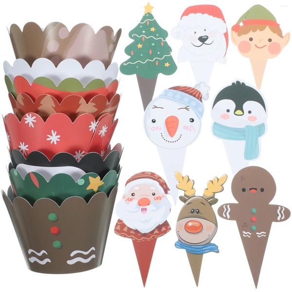 Vasos desechables, pajitas, envoltorio para pastel y muffins, adornos para postres de Navidad, vasos de papel para envolver, suministros para magdalenas y fiestas, adornos decorativos