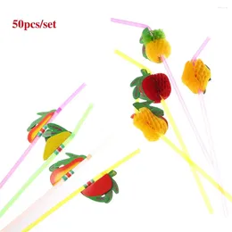 Wegwerpbekers rietjes Multicolor thema BBQ Decoratie 3d Assorted Party Pool Pool Fashion Fruit Drinking Cocktail
