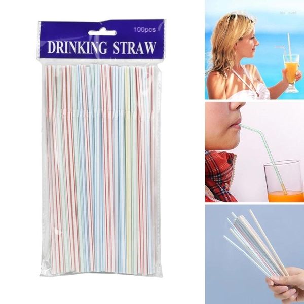 Vasos desechables, pajitas, paquete de 100, Material plástico Flexible desechable para beber, adecuado para cócteles de jugo de agua