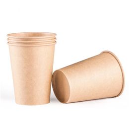 Tasses jetables Paignes Papier Kraft avec couvercle Coffee Milk Cup Papiers pour boire des fournitures de fête Drop Livraison Home Garden Kitchen, Di Dhdxp