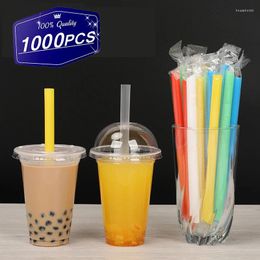 Gobelets jetables pailles en plastique 1000 pièces emballées individuellement grand Boba coloré bulle thé Milkshake paille accessoires de bar de cuisine