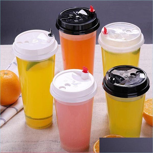 Gobelets jetables pailles en plastique 700 ml 24 oz épais boissons froides jus café lait thé tasse livraison directe maison jardin cuisine salle à manger Ba Dh0Fa