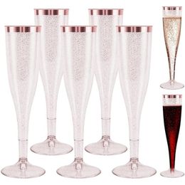 Wegwerpbekers rietjes plastic champagne fluiten 6,5 oz glazen herbruikbaar roségoud glinsterende trouwfeest toastfluiten-abux