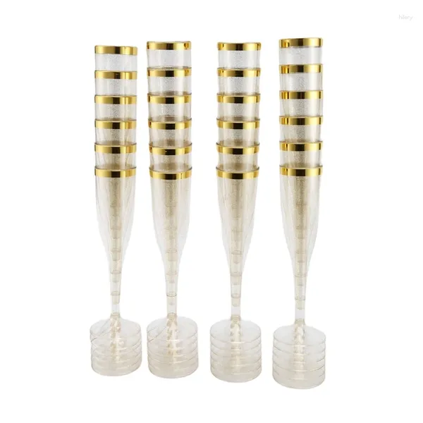 Tass jetables Paignes flûtes de champagne en plastique avec des paillettes dorées et des verres Mimosa réutilisables pour décorations de fête