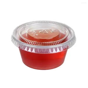 Wegwerpbekers rietjes plastic portie souffle 2 ounce telpakket van 100 met deksels