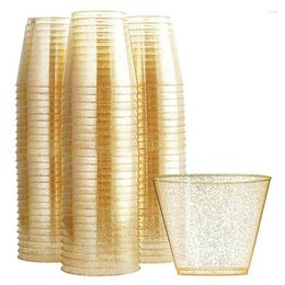 Wegwerpbekers Rietjes Retail 60X Gouden Plastic Beker Water Poeder 90OZ Sap Dessert Mousse Bruiloft Decoratie