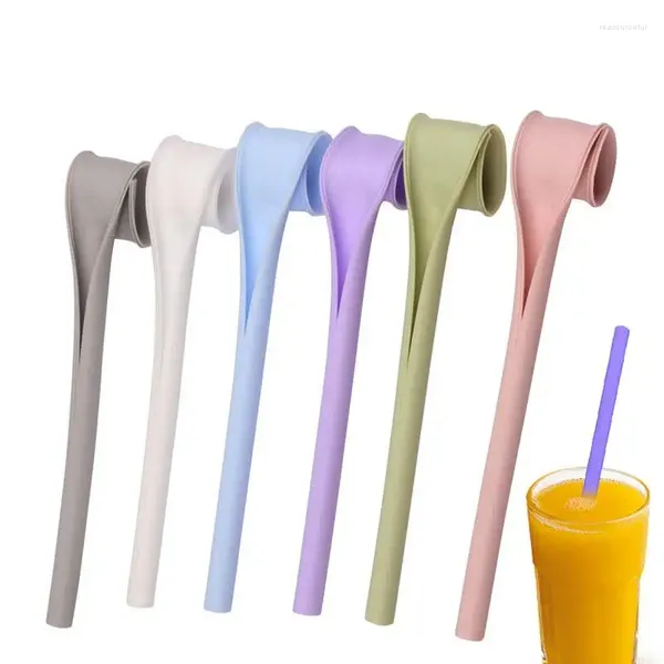 Vasos desechables Pajitas Pajita de silicona reutilizable 6 unids / set Un clic que se puede abrir Beber Lavable Cóctel de calidad alimentaria Batido de cocina Gadgets