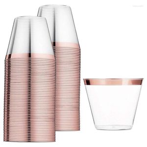 Wegwerpbekers Rietjes - Rose Goud Plastic 9 Oz Cup Wijnglas Party Transparant Voor Feestjes
