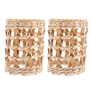 Ensemble de tasses jetables, pailles, Vase en paille, couverture en rotin, support de manches de tasse, tissage de verre, supports de maison, décor