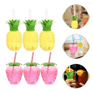 Wegwerpbekers rietjes Strawberry Ananas Plastic dranken Decoratieve waterflessen gloeiende drank