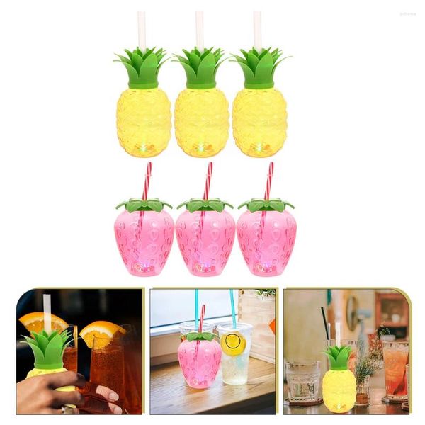 Gobelets jetables pailles fraise ananas eau belles bouteilles boisson rougeoyante boissons en plastique lumineuses