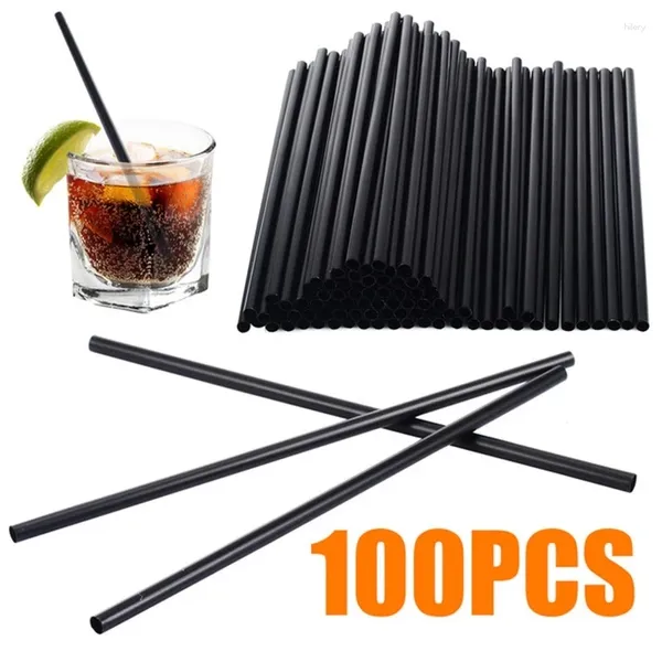 Tass jetables pailles paille de la paille 100pcs / lot 21 0,6 cm cocktail noir en plastique boiteux bricolage fête pour les fournitures de mariage d'anniversaire à la maison