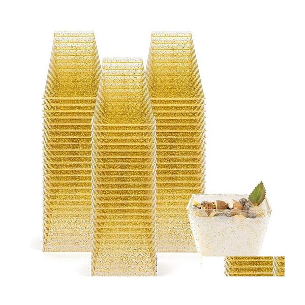 Gobelets Jetables Pailles Sts 50Pcs 60Ml 2Oz Réutilisable En Plastique Portion Paillettes Trapézoïdal Dessert Mini Récipient Alimentaire Pour Jelly Drop Dhfro