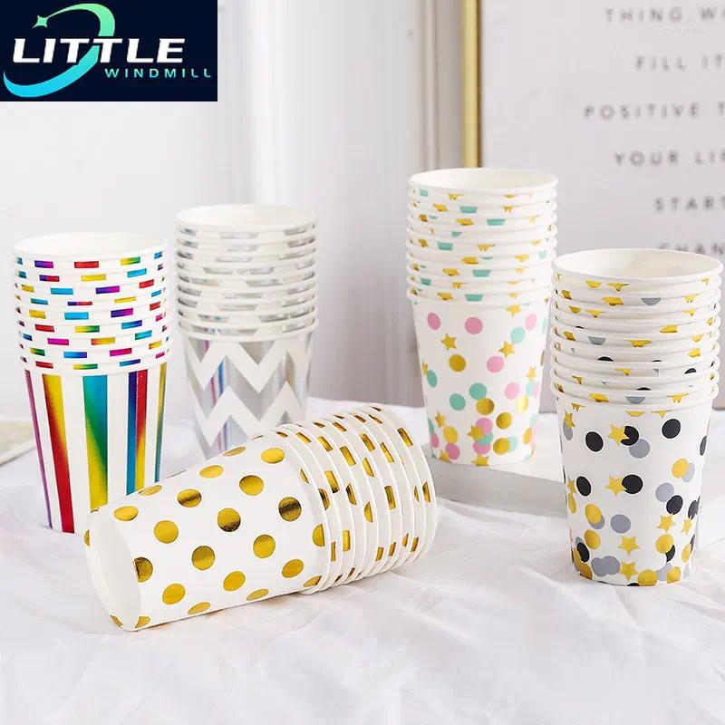 Tasses jetables Paies White Gold Wedding Party Supplies Dilaigny Paper pour bébé Baby Birthday Pères Day Collection