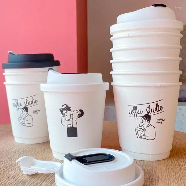 Tasses jetables Paies avec du papier à café de couverture tasse vide épaississant les boissons anti-calmes Store Pack de thé de lait à bande externe