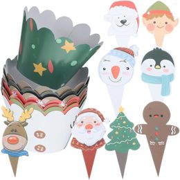 Wegwerpbekers rietjes Xmas Cake Decorations Kerstfeest Kerstvoorraden Cupcake Wrappers Topper Toppers Hoed