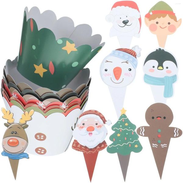 Tass jetables Paires de Noël décorations de gâteau de Noël Fournitures de Noël Cupcake Wrappers Topper Toppers Chapeau