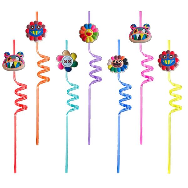 Tass jetables STS fluorescents arc-en-ciel fleur fleurie folle de dessin animé plastique pour les enfants de fête de consommation d'anniversaire pour les favoris décoratio othp1