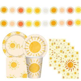 Cineros desechables 1 juego de pancartas de cartón de la vajilla desechable bohemia para la primera decoración de la fiesta de cumpleaños de los Suns suministro de regalos Q240507