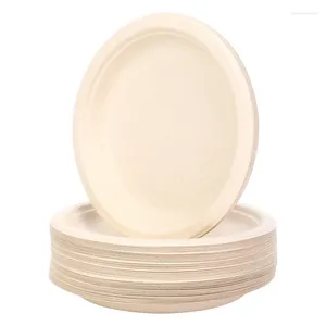 Vaisselle jetable 100 Pack 7In assiettes en papier de bagasse ronde compostable fibre de canne à sucre biodégradable