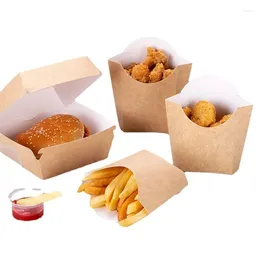 Dîne jetable 100 pcs Kraft Paper Frenries Fries N Box Hamburger Snack Emballage