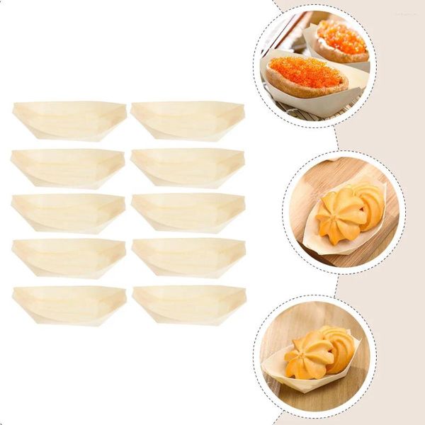 Vajilla desechable, 100 Uds., barco de Sushi, plato decorativo para postre, recipientes de madera, accesorio para el hogar, suministro de platos para ensalada