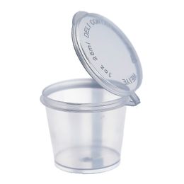 Vajilla desechable 100 PCSPack 25 ml Taza de salsa con tapa Mini botella de plástico transparente Caja de embalaje de condimento 230901