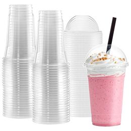 Vaisselle jetable 100 ensembles de tasses transparentes de 450 ml avec couvercles en forme de dôme pour thé, jus de fruits, milkshake en plastique, boissons de fête d'été 230901